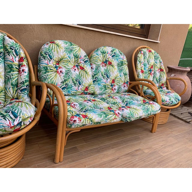 Italian Mid-Century Modern Bamboo Set of Lounge Patio with Settee and Rocking For Sale - Image 4 of 18