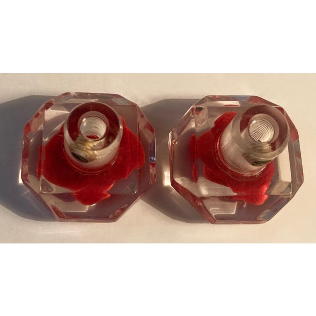 Art Deco 1960s Rose Imbedded Lucite Knobs - A Pair Nos For Sale - Image 3 of 5