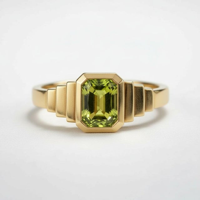 Modern Peridot Solitaire Ring for Men Silver, Gold, Size 10 For Sale - Image 3 of 7