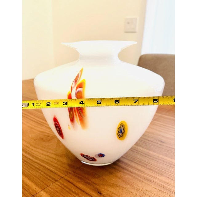 Vintage Murano Style Millefiori Large Milk Glass Vase For Sale - Image 9 of 9