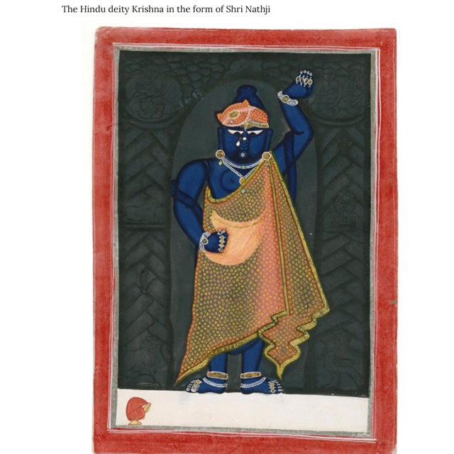Early 20th Century India Pichhavai Shrinathji Pichhwai Krishna Vishnu Painting Antique Indigo Natural Pigments For Sale - Image 13 of 13