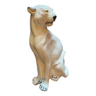 Vintage Italian White Cougar Panther Cat Life Size Statue For Sale