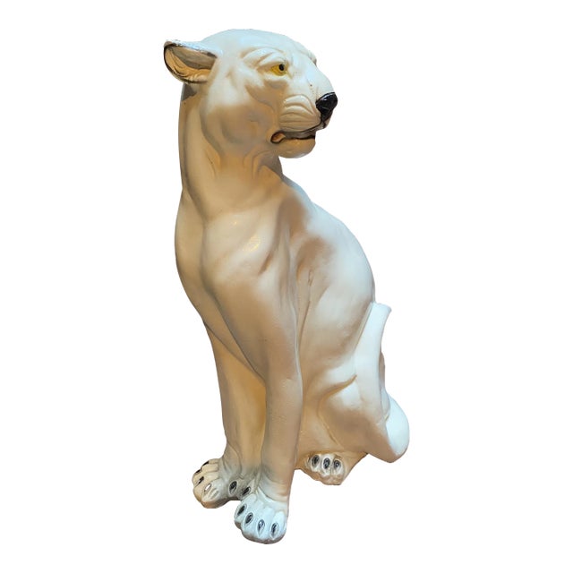 Vintage Italian White Cougar Panther Cat Life Size Statue For Sale