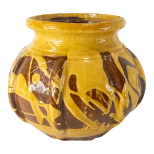 19th Century European or American Redware Vase With Yellow Slip Decoration
