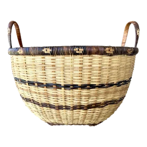 Circa 1970-1985 Handwoven Rattan & Nito Vine Ear-Handle Basket – Philippines