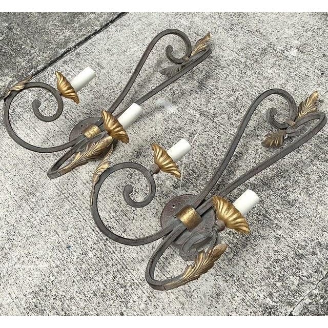 Bronze Vintage Wrought Iron Light Sconce - A Pair For Sale - Image 8 of 12