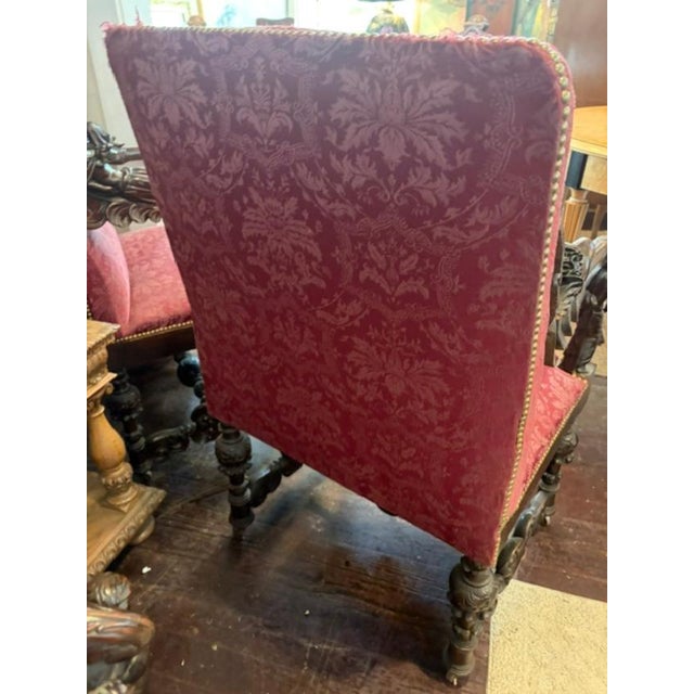 Pair Antique Baroque Walnut Italian Armchairs Carved Andrea Brustolon Style For Sale In West Palm - Image 6 of 10