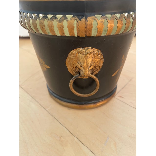 Black Vintage French Neoclassical-Style Black and Gold Tole Cachepot For Sale - Image 8 of 10