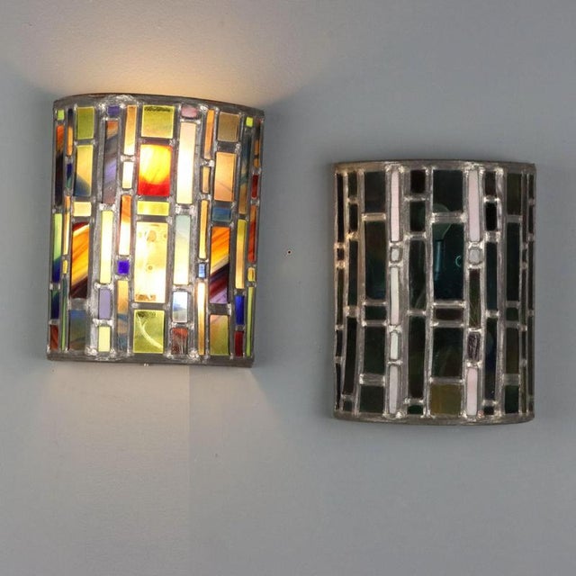 Wall Lamps with Stained Glass, Set of 2 For Sale - Image 6 of 6