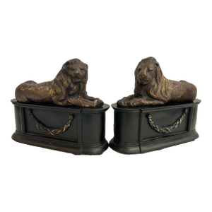 Vintage Neo Classical Bronze Recumbent Lion Bookends