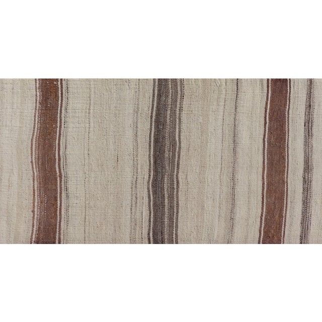Beige Vintage Narrow Turkish Kilim Runner With Beige and Soft Brown Stripes For Sale - Image 8 of 13