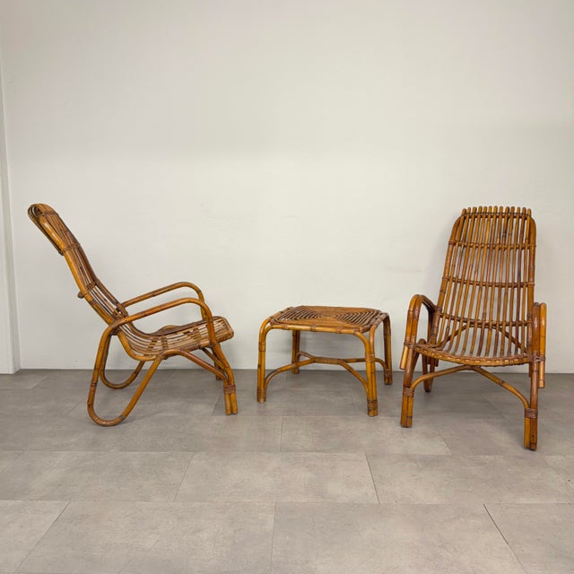 Vintage Italian Chairs and Coffee Table in Wicker, 1970s, Set of 3 For Sale - Image 4 of 18