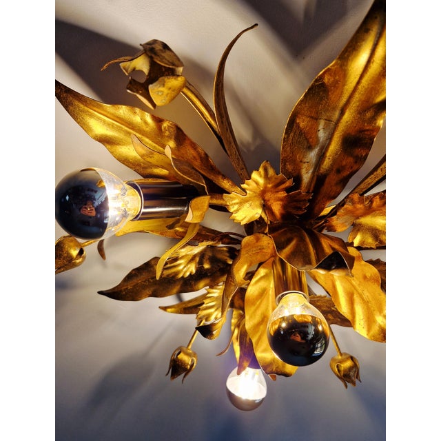 Floral Ceiling Light in Gilded Metal, Italy, 1970s For Sale - Image 9 of 15