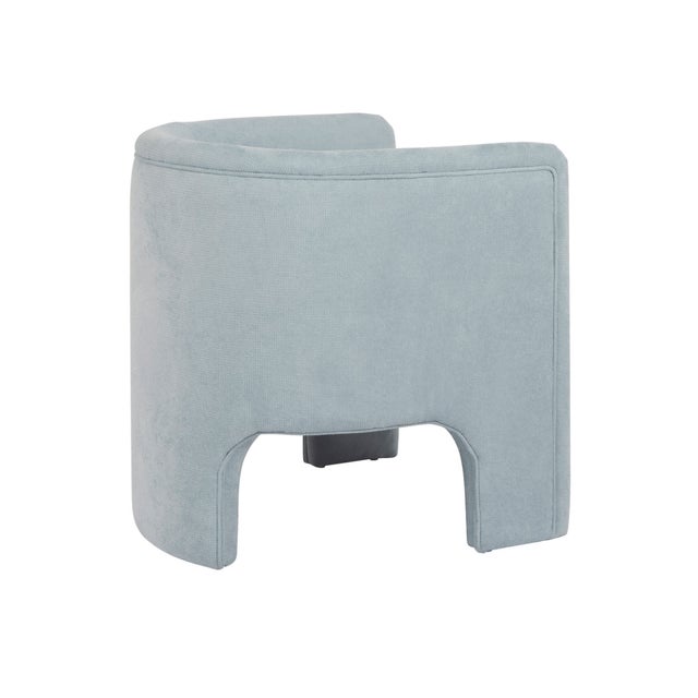 Matthew Izzo Home Lansky Light Blue Performance Chenille, Minimalist Three Legged Barrel Back Club Chair For Sale In New York - Image 6 of 7