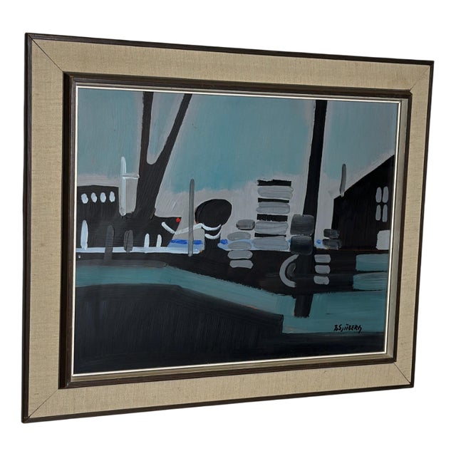 Bertil Sjöberg, Midnight Harbour, Oil on Panel, Framed For Sale