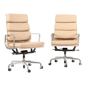 Herman Miller Eames Tall Tan Leather Soft Pad Desk Chairs-a Pair
