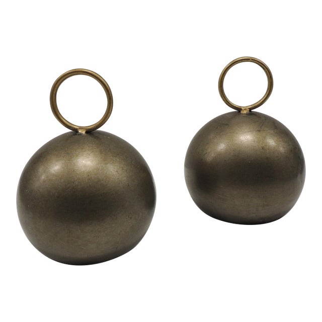 Silver & Gold Round Indian Metal Door Stoppers - Set of 2 For Sale