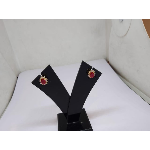 Natural Ruby 1.30cts & Diamond 0.32cts Earring in 18k Yellow Gold For Sale - Image 4 of 8