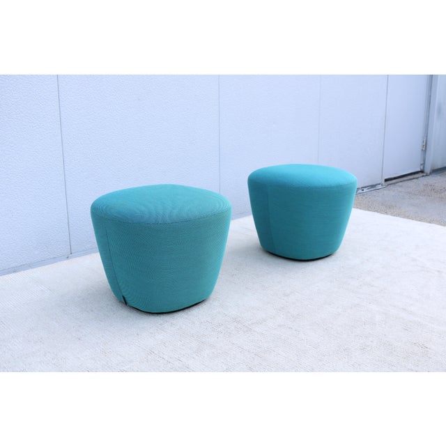 Organic Modern Andreu World Beat Ottoman in Blue Teal Fabric - A Pair For Sale - Image 12 of 18
