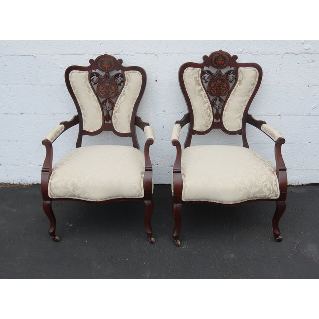 These gorgeous Victorian Side by Side Chairs are made out of wood, veneer, and upholstery. These classic Chairs have...