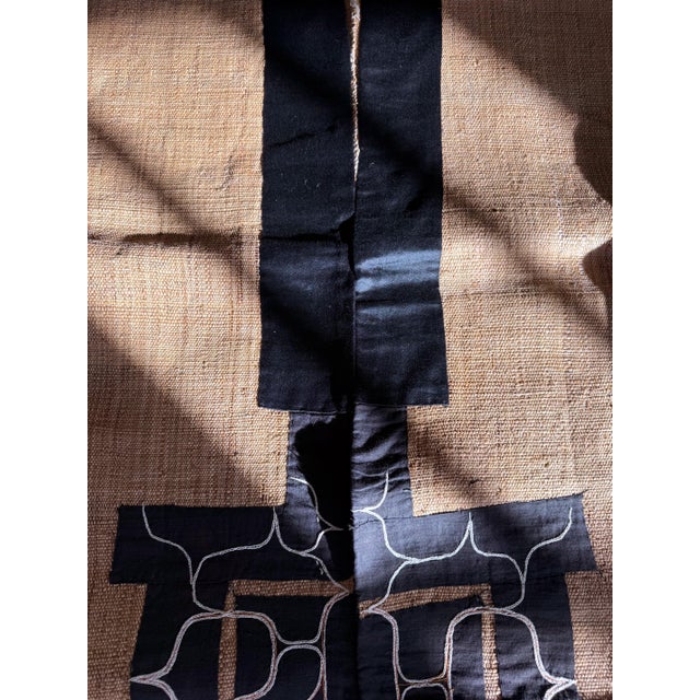 Textile Rare Antique Japanese Ainu Robe Hokkaido Elm Fibers with Appliqué Embroidery For Sale - Image 7 of 16
