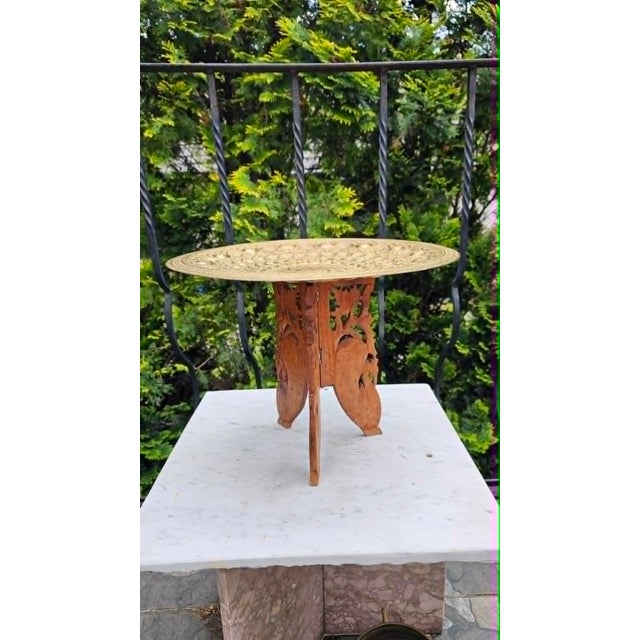 Coffee Table or Flower Stand in Wood with Brass Top, 1970s For Sale - Image 9 of 9