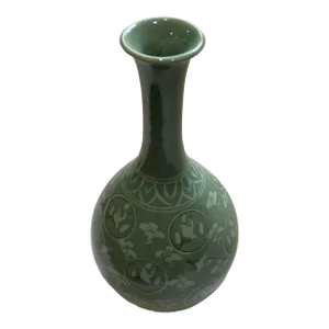 Late 20th Century Korean Painted Green Ceramic Vase