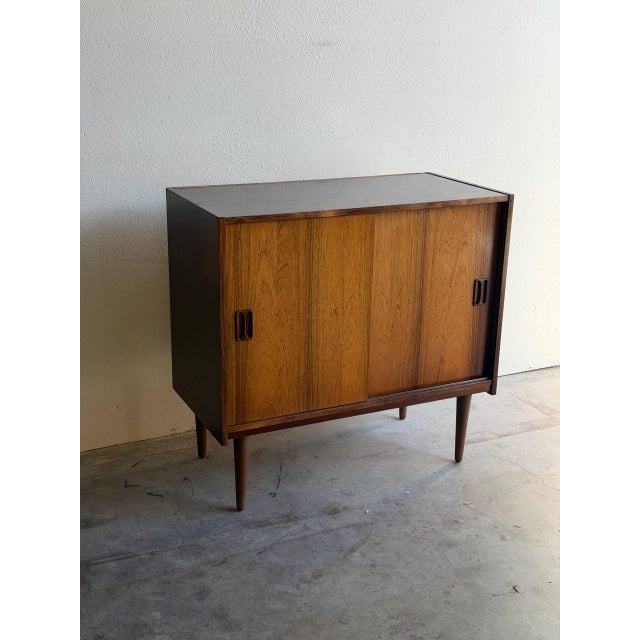 Vintage Danish Rosewood Cabinet - Mid Century Modern Sliding Door Credenza 1960s For Sale In Los Angeles - Image 6 of 10