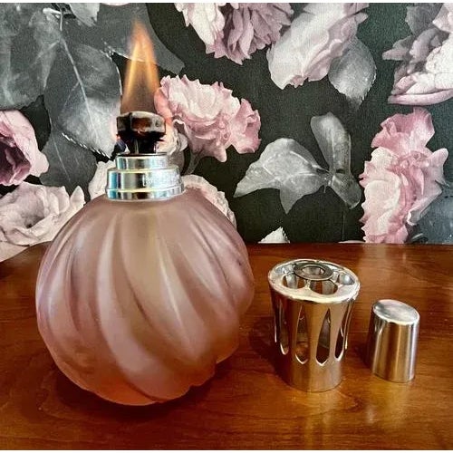Vintage 1970 French 'Verre Moule' Pink Frosted Glass Lampe Berger Shepherd's Fragrance Lamp For Sale - Image 4 of 8