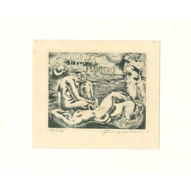 Ex libris - mantero is an original etching artwork realized by michel fingesten in the 1930s hand-signed on the lower...