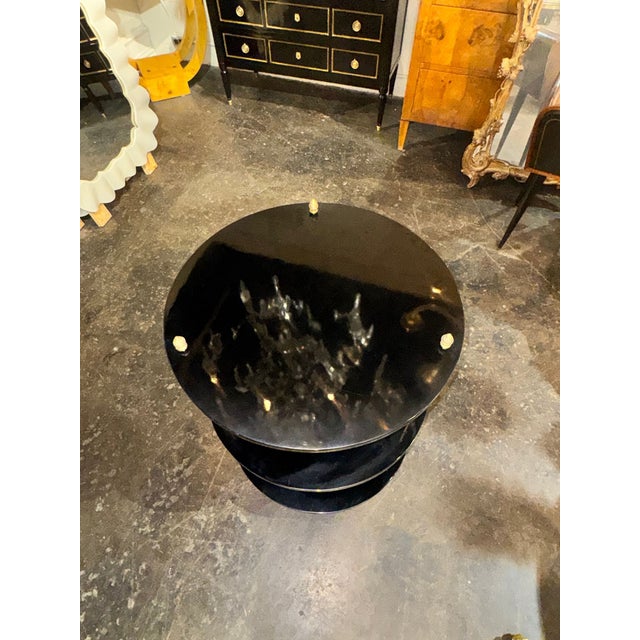 Wood Italian Brass Bamboo and Black Lacquered Etagere Table For Sale - Image 7 of 7