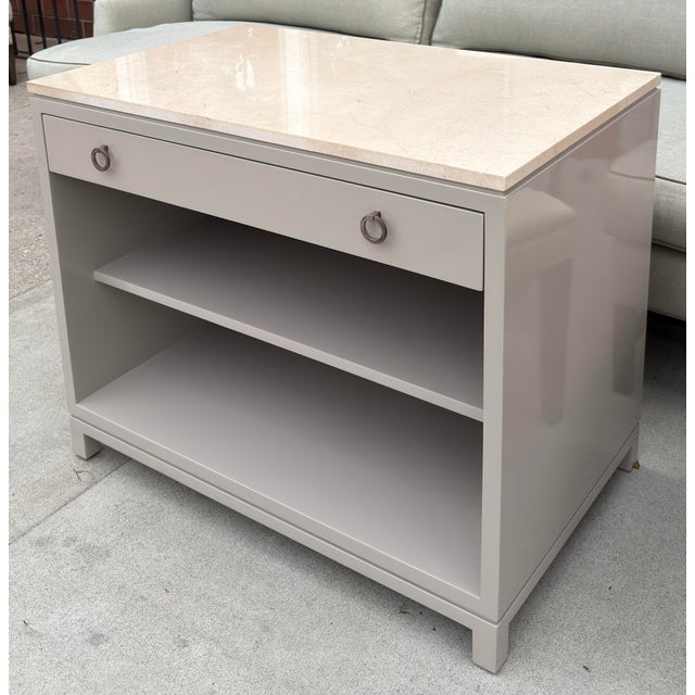 Nancy Corzine 1 of 2 Nancy Corzine Lacquered Marble Top Nightstand For Sale - Image 4 of 6