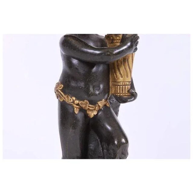 French Antique 19th Century Neoclassical French Patinated & Gilt Bronze Satyr or Putti Cherub Desk Table Lamp on White Marble Base For Sale - Image 3 of 9