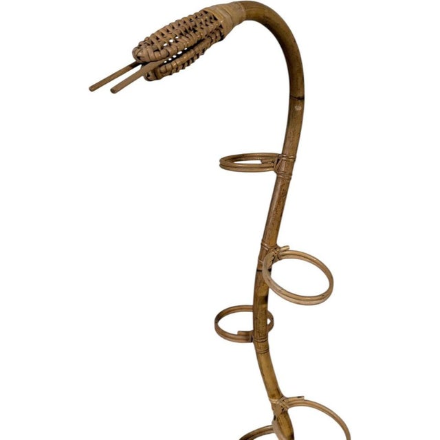 Boho Chic Sculptural Bamboo Plant Stand with Rattan Holder, 1960s For Sale - Image 3 of 7