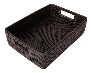 Artifacts Rattan Rectangular Storage Basket with Rounded Corners in Tudor Black - 14"