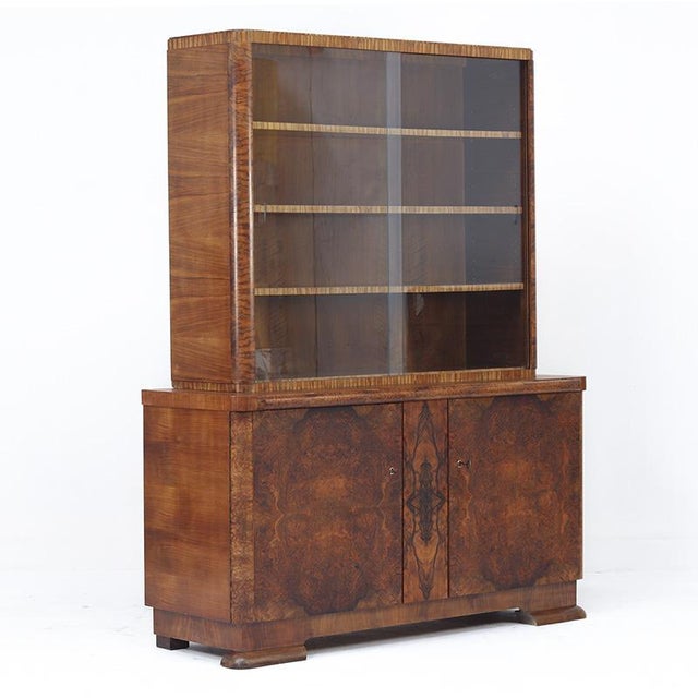 Large Art Deco Walnut Display Bookcase, 1930s For Sale - Image 13 of 13