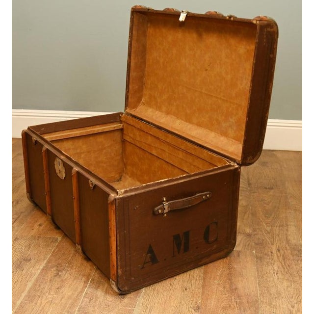 Vintage Steamer Trunk Luggage Case in Leather, 1920s For Sale - Image 4 of 5