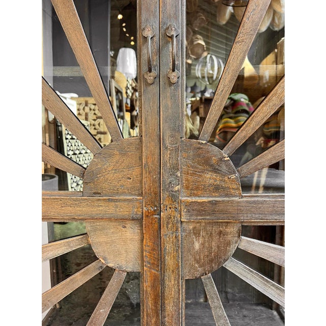 Wood Early 20th Century Antique Sunburst Glass Cabinet For Sale - Image 7 of 7