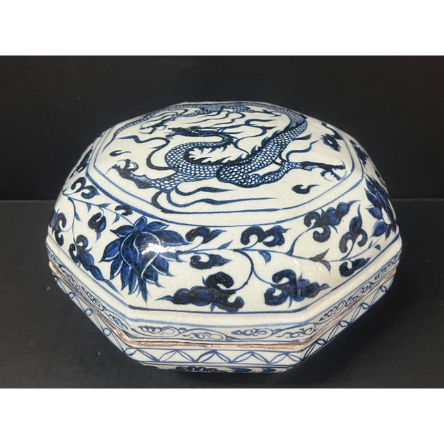 ITEM NAME: Chinese Art Porcelain Blue and White Large Lidded Box ORIGIN: Chinese AGES: Late 20th Century MATERIALS:...