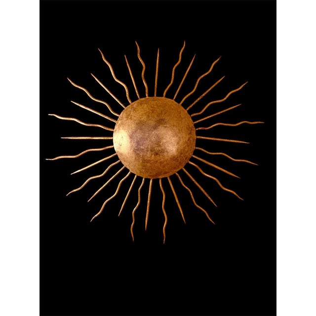 Large Spanish crown light in gilt metal and frosted glass, Spain, 1950s. Midcentury antique gilt iron frame or pendant...
