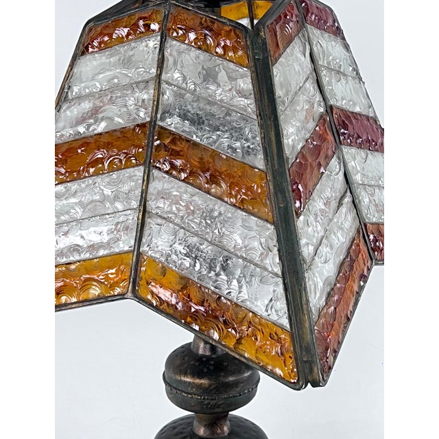 Large Brutalist Thick Glass and Metal Table Lamp by Longobard, Italy, 1970s For Sale - Image 9 of 18