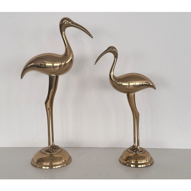Beautiful pair of 2 herons or cranes. made in italy, circa 1970s. the sculptures are made of full brass, very shiny, and...