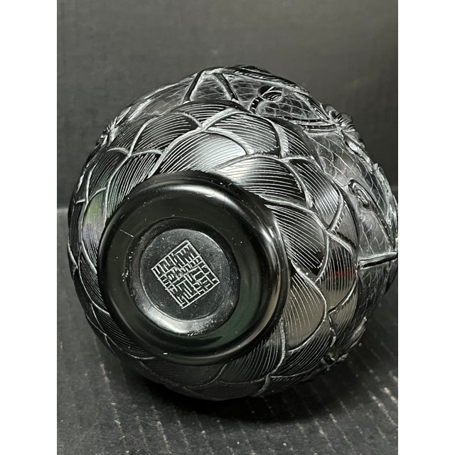 Chinese Art Dark Brown Peking Glass Overlay Bottle Neck Vase With Bird and Floral Design For Sale - Image 10 of 10