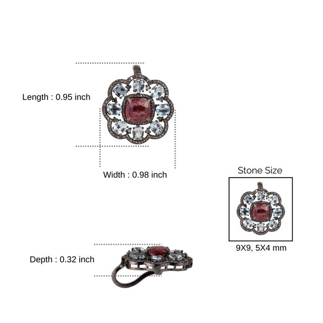 Antique Design Ruby & Blue Topaz Silver Pendant With Diamond Accents- Anniversary Gifts For Sale - Image 9 of 11