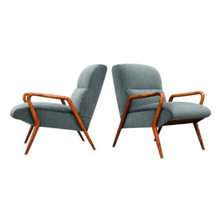 Giuseppe Scapinelli Armchairs, Brazil, 1950s — Sculpted Caviúna Frames in Dusty Teal Velvet Upholstery For Sale