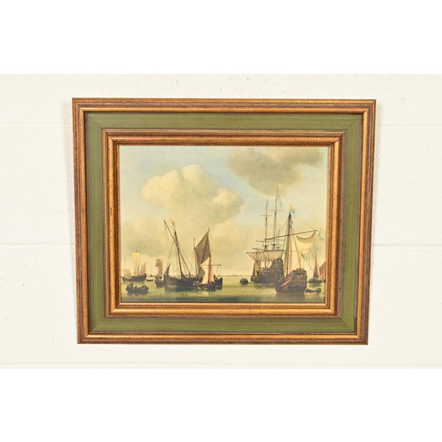 A beautiful framed print entitled "Ships in the Roads" Originally painted in London circa 1670s by William van de Velde,...
