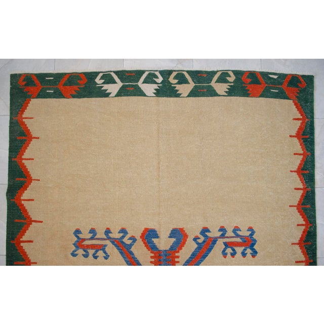 Tan Vintage 6x9 Turkish Rug Kilim Handmade Geometric Tribal Design for Modern Farmhouse Decor For Sale - Image 8 of 13