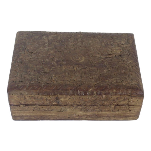 Vintage Carved Wood Box For Sale