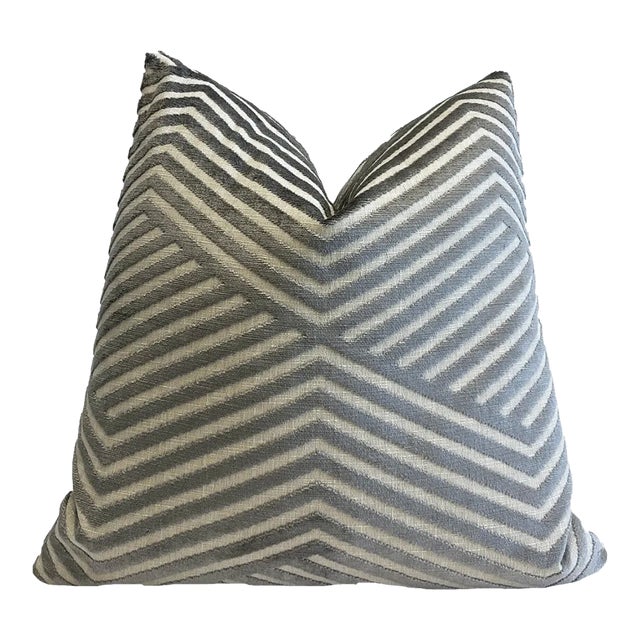 Gray Alternative Stripe Velvet Throw Pillow With Feather Down Insert For Sale