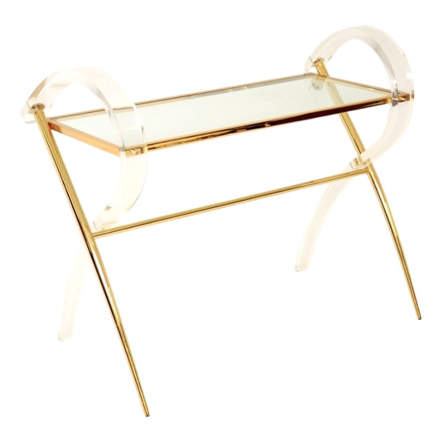 Vintage Italian Acrylic Glass and Gilt Console Table, 1970s For Sale
